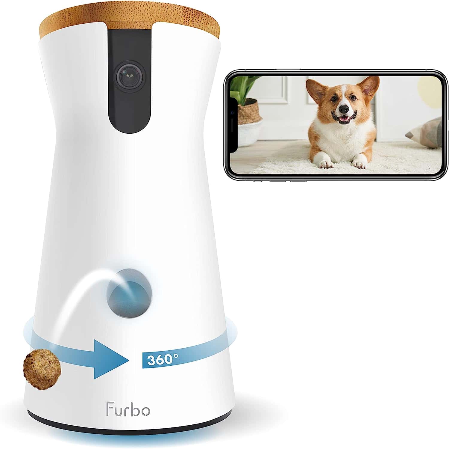 Furbo 360° Dog Camera: [New 2022] Rotating 360° View Wide-Angle Pet Camera with Treat Tossing, Color Night Vision, 1080p HD Pan, 2-Way Audio, Barking Alerts, WiFi, Designed for Dogs